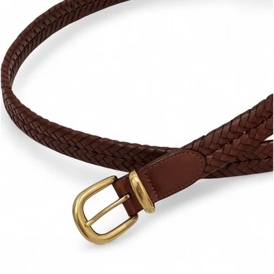 Coach Brown Braided Woven Leather Belt Men's 42" 105 cm F90261 Gold Tone Buckle - Image 1 of 4