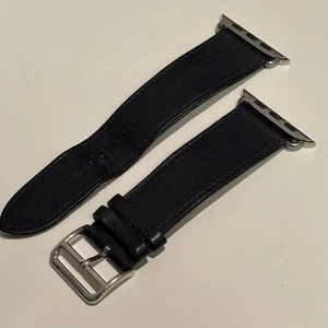 Hermes Navy Leather Apple Watch Band Compatible with 42 44 45 46 mm Apple Watch - Zdjęcie 1 z 7
