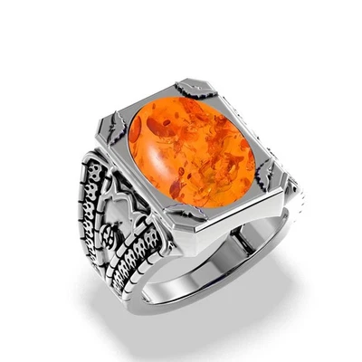 Joias masculinas exclusivas de prata esterlina 925 com pedra preciosa cobre turquesa Halloween - Imagem 1 de 4