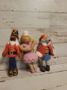 West Elm Pottery Barn Felt Nutcracker Ornament S/3 Ballerina Mouse Nutcracker  - Picture 1 of 4