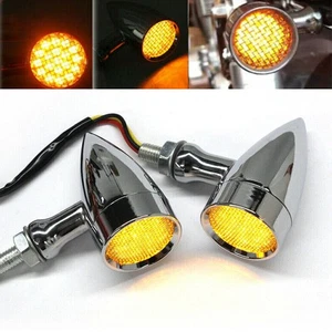 2X Motorcycle Turn Signal Lights Amber Blinker 10mm Front Rear Chrome For Harley - Picture 1 of 12