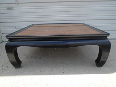 Asian Coffee Table Ming Chow Feet Black Burl Oriental Regency Chinoiserie Boho - Image 1 of 4