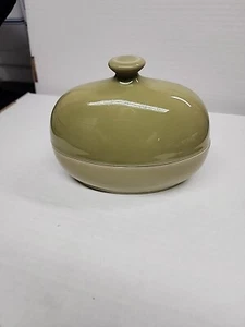 Butter Dish Japanese Pottery Oval Two Piece Dish Light Green Japan 1940 - Picture 1 of 8