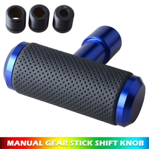 Blue Aluminum+Leather T-Handle Car Gear Shift Head Manual Shifter Knob 8/10/12 - Picture 1 of 7