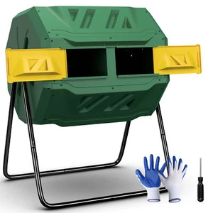 43 Gals Outdoor Compost Tumbler Bin Green Dual Chamber Large Composter Tumbling - Picture 1 of 24