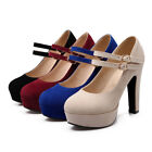 Womens Platform Ankle Strap Mary Jane Shoes Solid High Heel Court Shoes 34-47