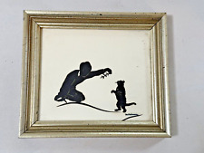 Signed M. Trimmer Boy Playing with Cat Silhouette (6X7", framed)