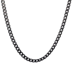 Mens Black Chain Necklace 5mm Stainless Steel Cuban Curb Chain 45/50/55/60cm - Picture 1 of 9