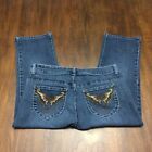 Suko Jeans Capri Size 8 Embroidered Butterfly Medium Wash Mid Rise Cotton