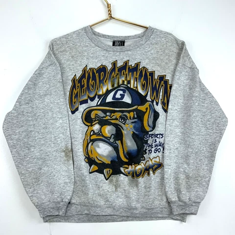 Vintage Georgetown Hoyas Crewneck Sweatshirt Size Large Gray Ncaa Double Sided Cover