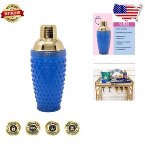 Distinctive 13-Ounce Hobnail Glass Shaker with Elegant Gold Lid for Cocktails - Picture 1 of 4
