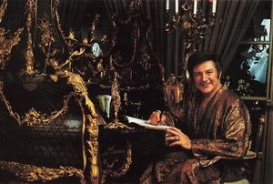 Liberace in Gold Robe at Desk ~ Museum Las Vegas NV Souvenir Vintage Postcard  - Picture 1 of 2