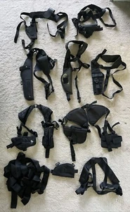 LOT Nylon Vertical & Horizontal Shoulder Holster + Mag Pouch & Harnesses BLACK - Picture 1 of 7