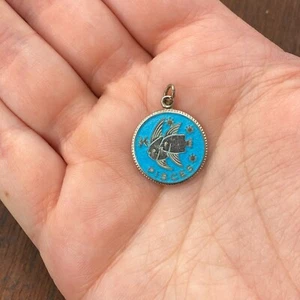 Vintage 925 Sterling Silber Emaille Guilloche Sternzeichen Fische Anhänger Charm - Bild 1 von 4