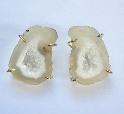PENDIENTES DRUZY ÁGATA GEODA CHAPADOS EN ORO 0.8" H-5105 NUEVOS Foto 1 de 3