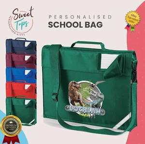 PERSONALISIERTE DINOSAURIER THEMA SCHULBUCHTASCHE MIT GURT JEDER NAMEN ZURÜCK ZUR SCHULE - Bild 1 von 6