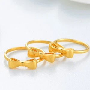 1pcs Pure 24K Yellow Gold Band Women Lucky Butterfly Knot Ring All Size - Picture 1 of 7