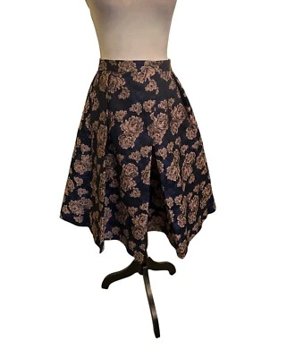 Falda Jacquard Floral Rosa Sin Fin Plisada Azul Marino Dorado Talla S/M Hada Romántica Foto 1 de 4