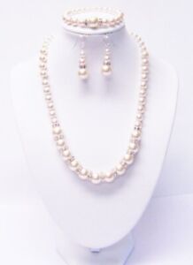 Soft Pink Glass Pearl in Mixed Sizes w/Rondelle Rhinestone Necklace/Bracelet/Ear