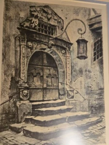 Vtg. R. Bach etching architectural building entryway: framed. - Picture 1 of 15