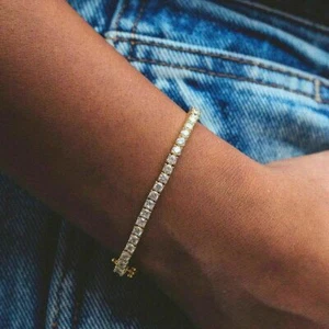 5Ct Round VVS1/D Simulated Diamond Tennis Bracelet 14k Yellow Gold Over 3mm 7.5" - Picture 1 of 4