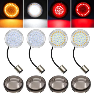 Motorcycle 1157 Front Rear LED Bullet Turn Signal Lights Smoke Lens for Harley - Picture 1 of 12