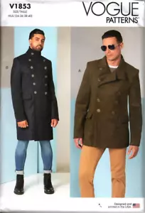 Vogue V1853 Mens Lined Double Breasted Coat 34 to 40 Uncut Sewing Pattern - Picture 1 of 2