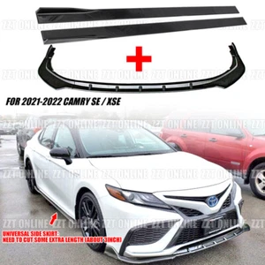 FRONT LIP SPLITTER + SIDE SKIRT GLOSS BLACK FOR TOYOTA CAMRY 2021-2024 SE XSE - Picture 1 of 12
