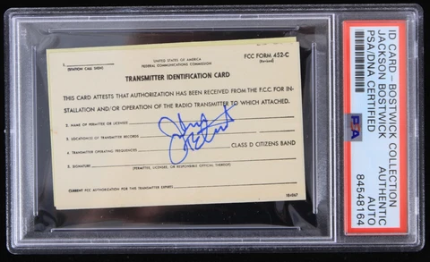 1975 Captain Marvel Jackson Bostwick Signed FCC ID Card (PSA/DNA Slabbed) Cover