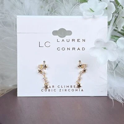 Pendientes de moda LC Lauren Conrad oreja escalador estrellas circonita cúbica diamantes tono dorado delicados Foto 1 de 4
