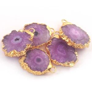 5 Stck. Druzy Anhänger, lila Farbe Geode Achat Druzy Anhänger, 24K vergoldet, 30 - Bild 1 von 4