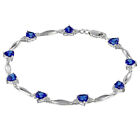1.00 CT Heart 5MM Created Sapphire and Diamond Accent Sterling Silver Bracelet