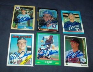 Six Atlanta Braves Star Ed Olwine Hand Signed Autographed Cards