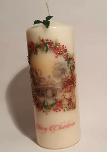 Decoupage Hand Decorated Christmas Pillar Candle Gift - Picture 1 of 2