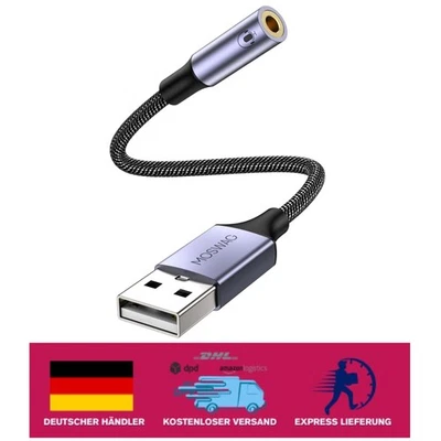 Kompakter USB-Audioadapter mit mikrofon-fähigem 3,5mm Ausgang für unterwegs - Bild 1 von 4