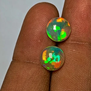 Ethiopian, Opal Top Quality Loose Multi Flashy Fire Cabochon Round Shape 9 mm - Picture 1 of 20