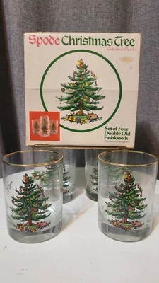 Juego de 4 vasos Spode árbol de Navidad dobles antiguos con borde dorado  Foto 1 de 4