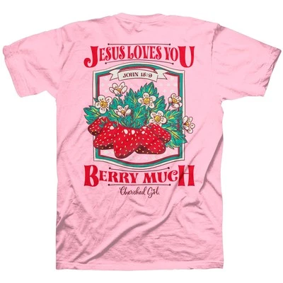 Camiseta para mujer Jesus Loves You Berry Much John 15:9 algodón rosa cuello redondo, XXL Foto 1 de 4