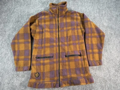 Chaqueta Columbia De Colección Para Hombre XL Marrón Púrpura A Cuadros Vellón Cremallera Completa Cuello Simulado Años 90 Foto 1 de 4