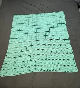 BEAUTIFUL NEW HANDMADE CROCHET BABY BLANKET/AFGHAN AQUA/GREEN - Picture 1 of 5