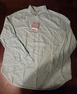 Camicia Everlane cotone seta manica lunga con bottoni verde menta a righe taglia 8 nuova con etichetta  - Foto 1 di 7