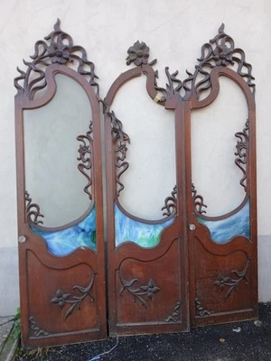 SEPARE' LIBERTY 3 ANTE - MOGANO CON RICCHI INTAGLI - VETRI MANCANTI  1930 EMILIA - Immagine 1 di 4