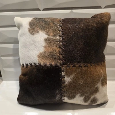 Cowhide Pillow Cover Rustic Western Ranch Style 15x15 Cabin Rustic - Image 1 of 4