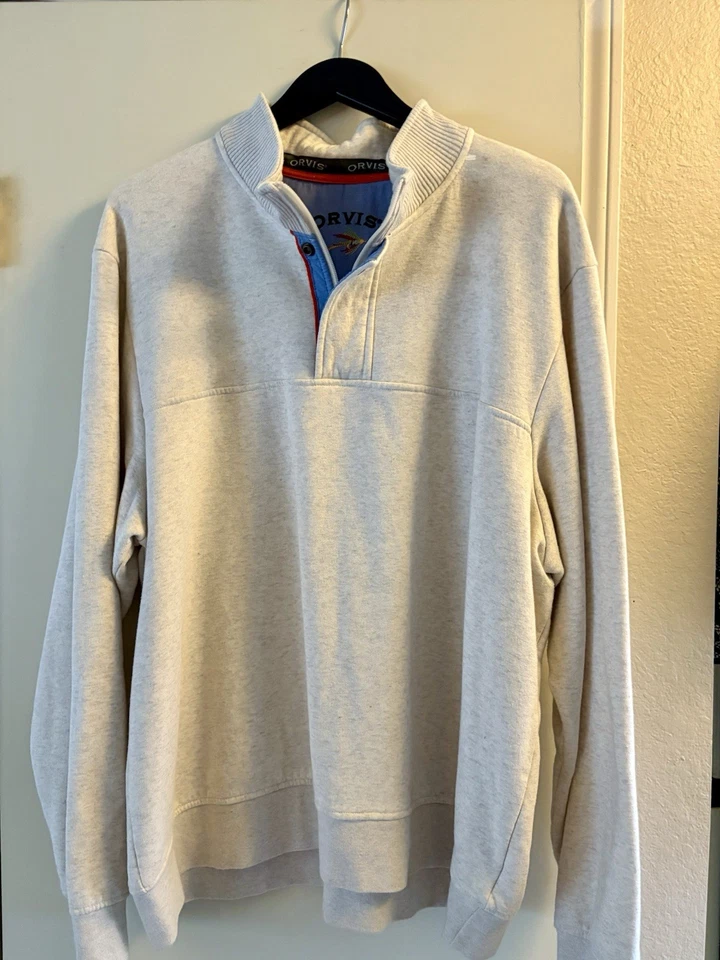 ¡¡Bonito!! Orvis Pullover Sudadera Suéter Gris Marfil 1/4 Cremallera Manga Larga Polar Foto 1 de 4