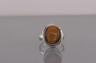 Anillo de plata de ley con bisel seccionado ovalado ojo de tigre banda 925 talla: 6 Foto 1 de 4