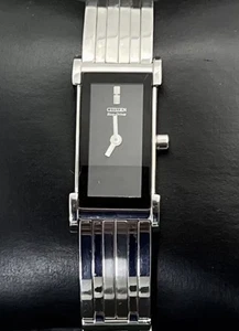 Vintage Unique 2003 CITIZEN Eco-Drive Tank Women’s 30mm Quartz Watch Steel Black - Bild 1 von 8