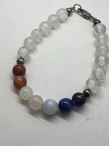 Vintage Sterling Silver Bracelet 6 5/8 Orbs of Gemstones - Picture 1 of 3