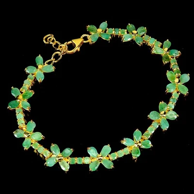 Браслет из стерлингового серебра 925 пробы с овальным изумрудом 5x3 мм ювелирные изделия с натуральными драгоценными камнями 7,5 дюйма - Изображение 1 из 4