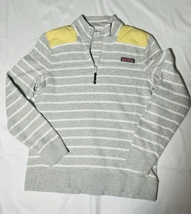 Vineyard Vines Gray with White Stripe Yellow Shoulders 1/4 Zip Shep Shirt Med - Picture 1 of 9