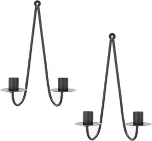 Metal Wall Candle Sconces Holder - Candle Sconces Wall Decor Set of 2, Hanging W - Picture 1 of 7